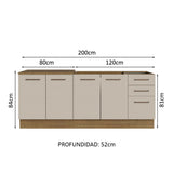 Mueble de Cocina 200cm Con Tarja Agata Marrón/Crema