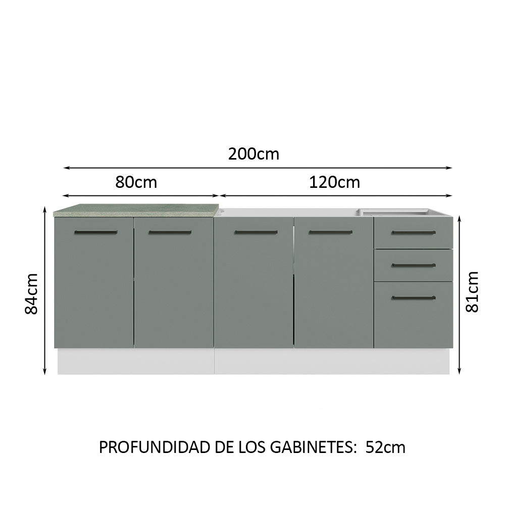 Kit 2 Gabinetes Bajos de Cocina 200 cm Blanco/Gris Agata Madesa