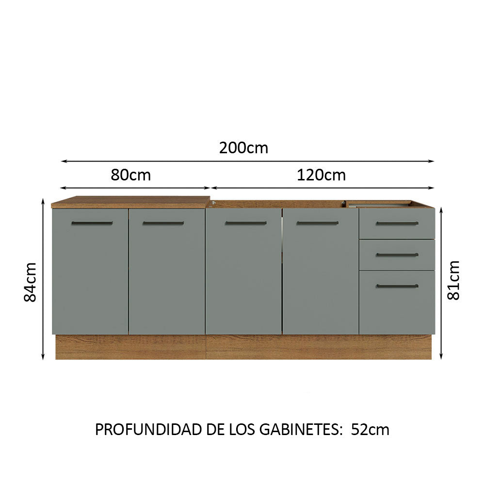 Kit 2 Gabinetes Bajos de Cocina 200 cm Marrón/Gris Agata Madesa