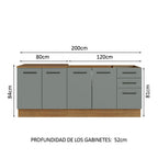 Kit 2 Gabinetes Bajos de Cocina 200 cm Marrón/Gris Agata Madesa