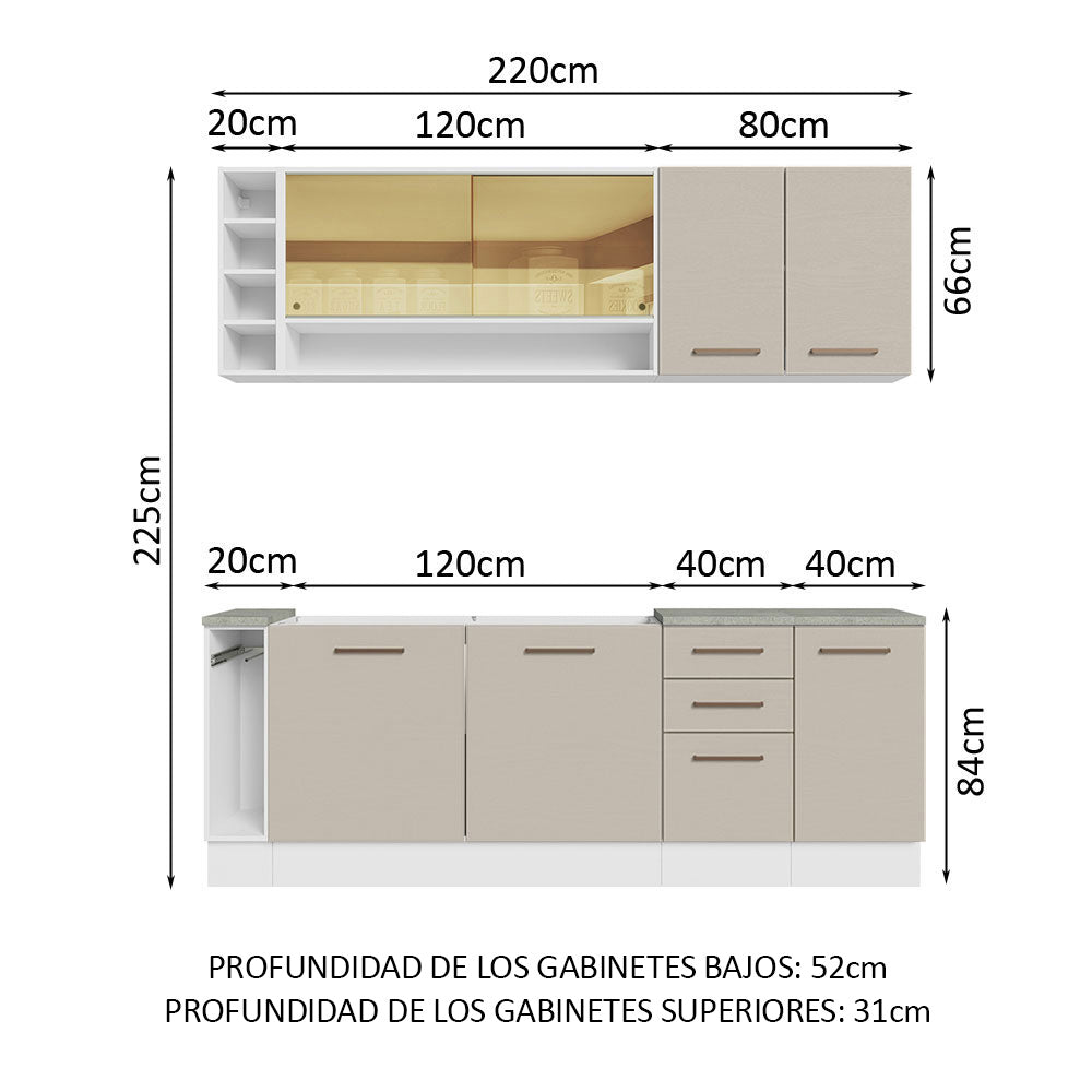 Cocina Integral 220 cm Blanco/Crema Agata Madesa