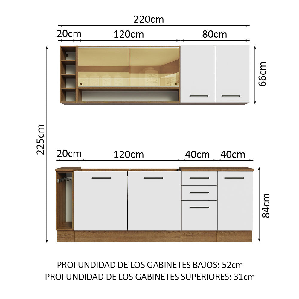 Cocina Integral 220 cm Marrón/Blanco Agata Madesa