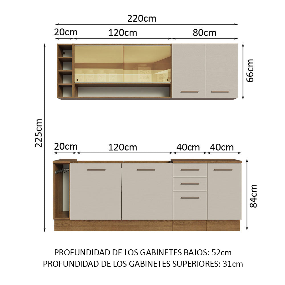 Cocina Integral 220 cm Marrón/Crema Agata Madesa