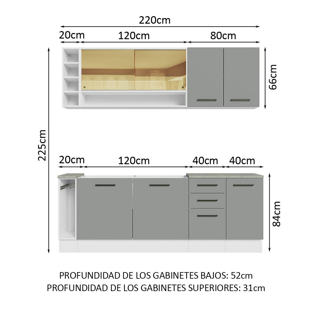 Cocina Compacta 220 cm Blanco/Gris Agata Madesa