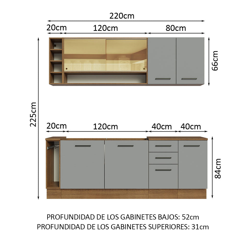 Cocina Compacta 220 cm Marrón/Gris Agata Madesa