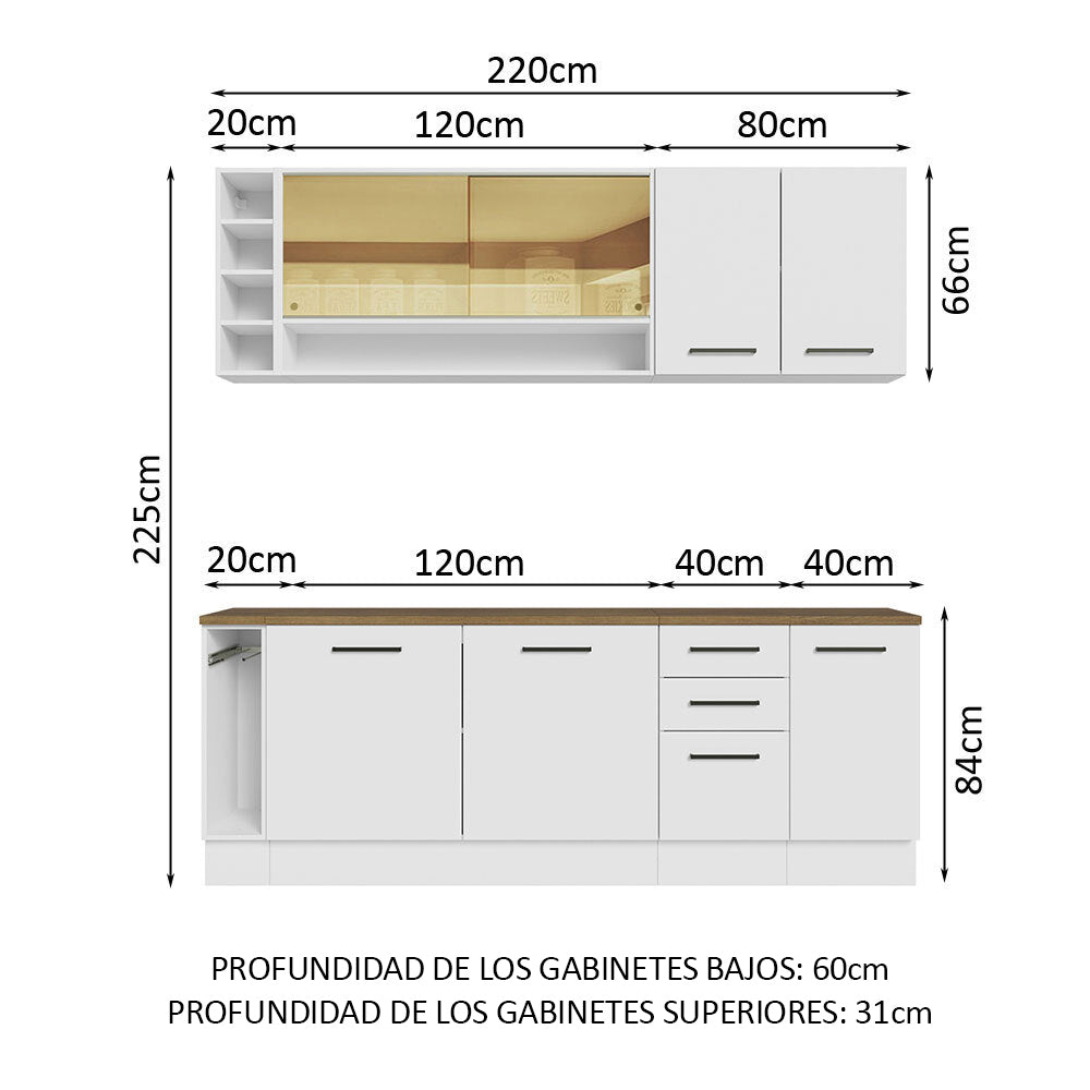Cocina Integral 220 cm Blanco Agata Madesa
