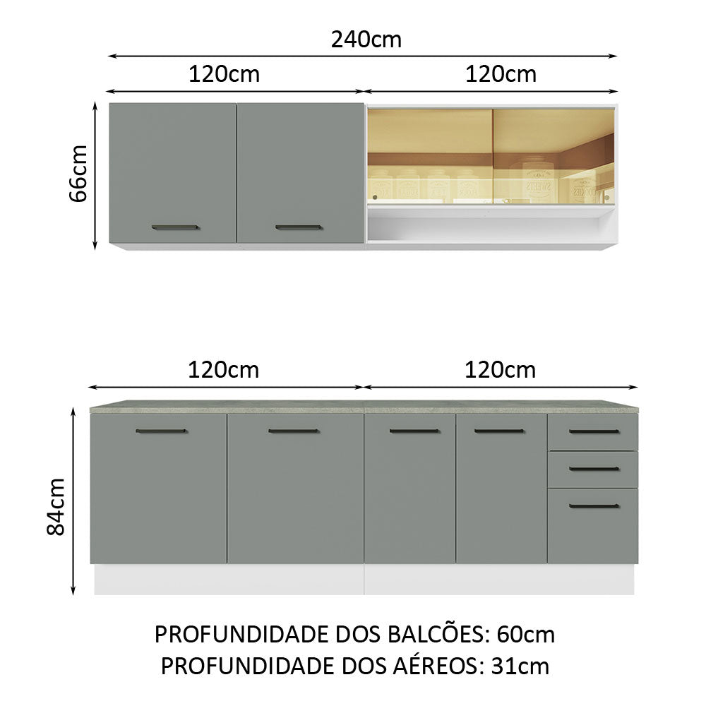 Cocina Integral 240 x 60cm Blanco/Gris Agata 01