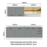 Cocina Integral 240 x 60cm Blanco/Gris Agata 01
