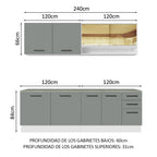 Cocina Compacta 240 x 60 cm 8 Puertas 3 Cajones Blanco/Gris Agata Madesa