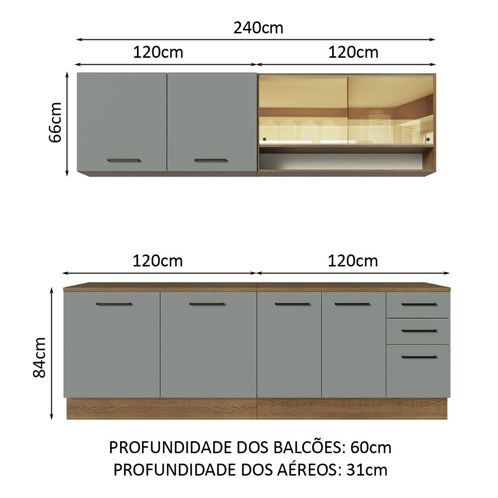 Cocina Integral 240 x 60cm Marrón/Gris Agata 01