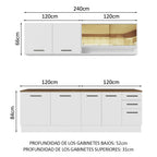 Cocina Compacta 240 x 60 cm 8 Puertas 3 Cajones Blanco/Marrón Agata Madesa