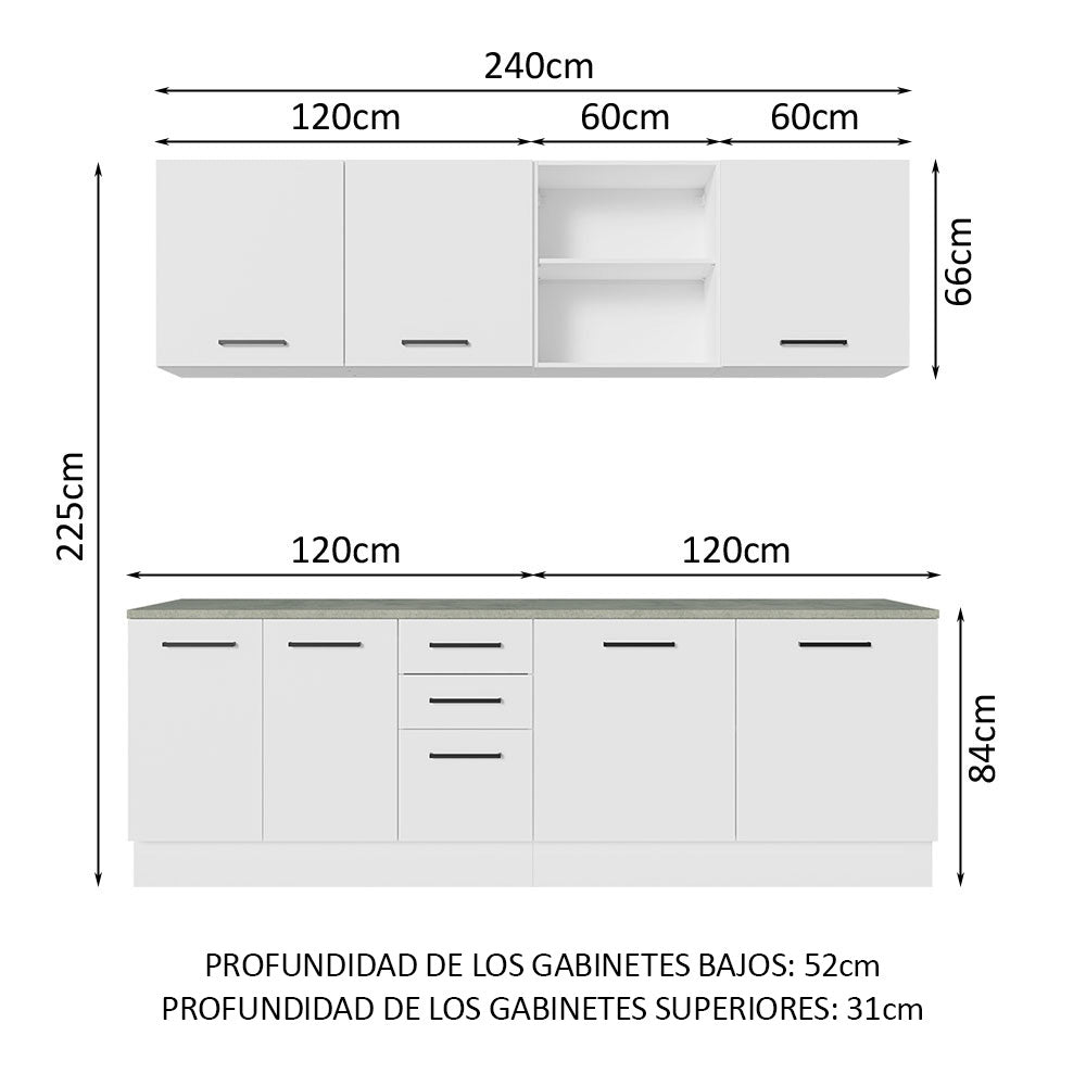 Cocina Integral 240 cm x 60 cm Blanco Agata 02