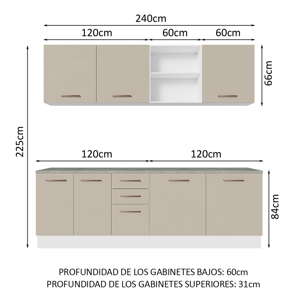 Cocina Integral 240 cm x 60 cm Blanco/Crema Agata 02
