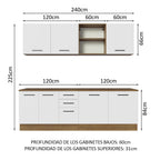 Cocina Compacta 240 x 60 cm 7 Puertas 3 Cajones Marrón/Blanco Agata Madesa