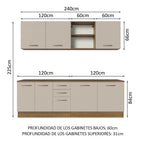 Cocina Compacta 240 x 60 cm 7 Puertas 3 Cajones Marrón/Crema Agata Madesa