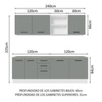 Cocina Compacta 240 x 60 cm 7 Puertas 3 Cajones Blanco/Gris Agata Madesa