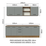 Cocina Integral 240 x 60cm Marrón/Gris Agata 02