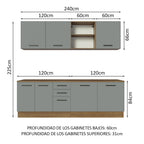 Cocina Compacta 240 x 60 cm 7 Puertas 3 Cajones Marrón/Gris Agata Madesa