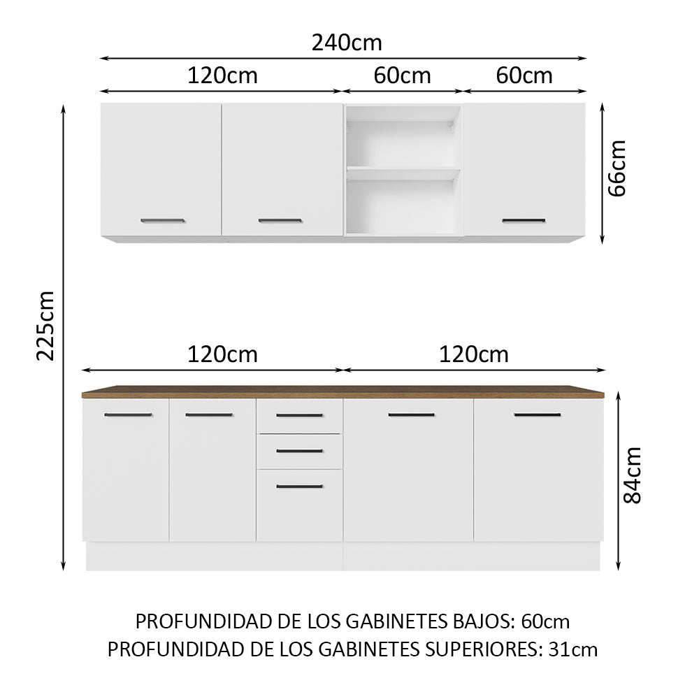 Cocina Integral 240 x 60 cm Blanco/Marrón Agata 02