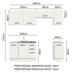 Cocina Compacta 240 x 60 cm Con Fregadero y Accesorios de Cocina Blanco Agata Madesa