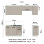 Cocina Compacta 240 cm Con Fregadero y Accesorios de Cocina Blanco/Crema Agata Madesa
