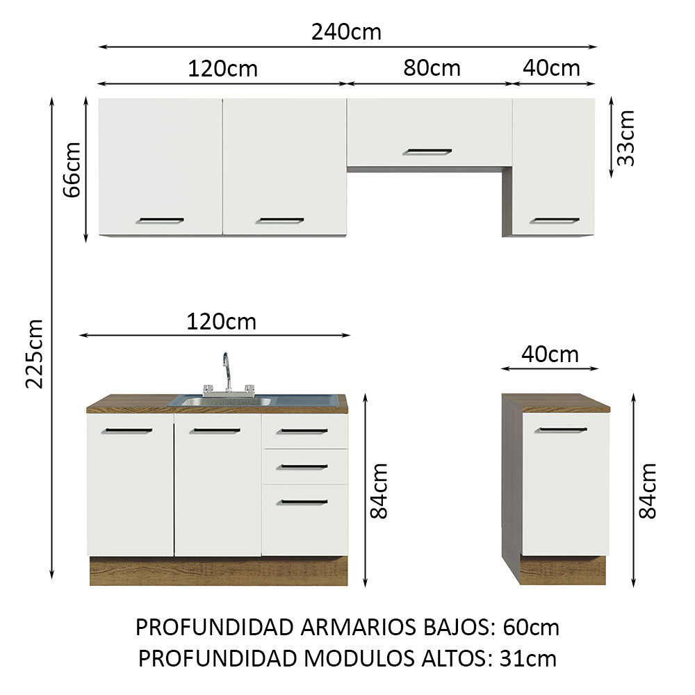 Cocina Integral con Accesorios 240 x 60cm Agata Marrón/Blanco