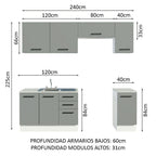 Cocina Compacta 240 cm Blanco/Gris Agata Madesa
