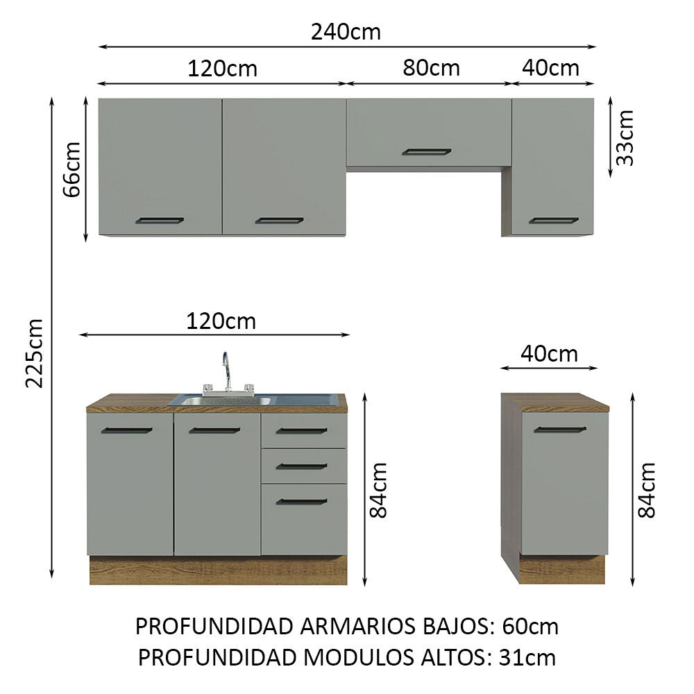 Cocina Compacta 240 cm Marrón/Gris Agata Madesa