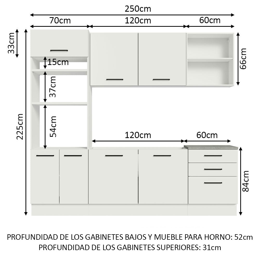 Cocina Integral 250 cm Con Mueble para Horno Blanco Agata Madesa