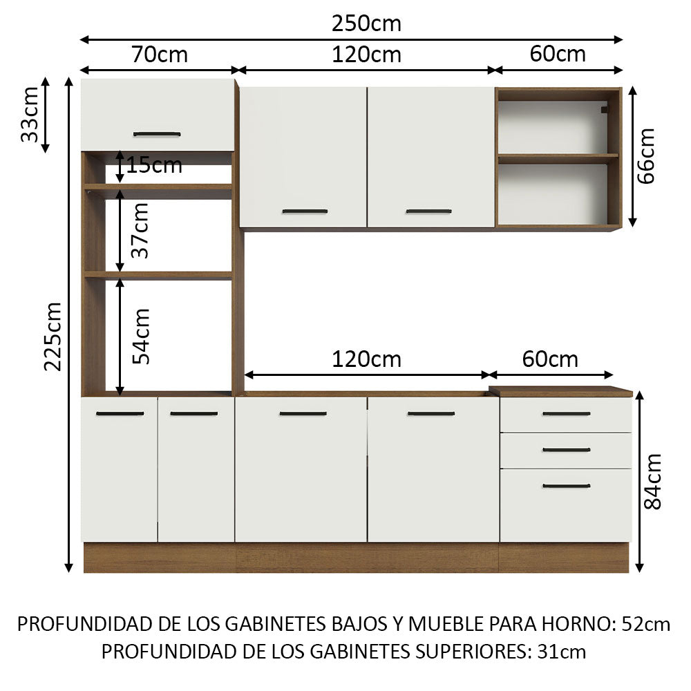Cocina Integral 250 cm Con Mueble para Horno Marrón/Blanco Agata Madesa