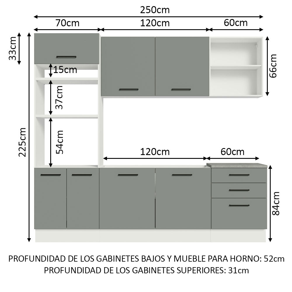 Cocina Integral 250 cm Con Mueble para Horno Blanco/Gris Agata Madesa