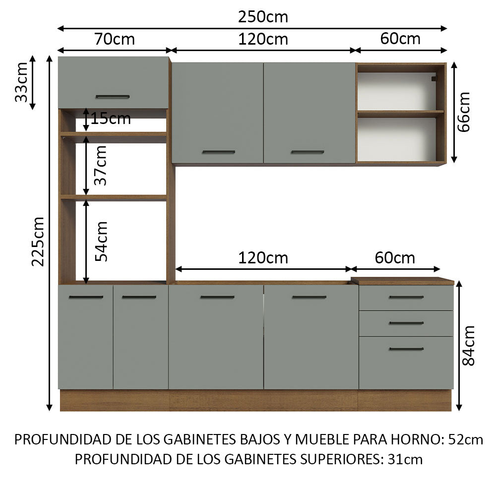 Cocina Integral 250 cm Con Mueble para Horno Marrón/Gris Agata Madesa