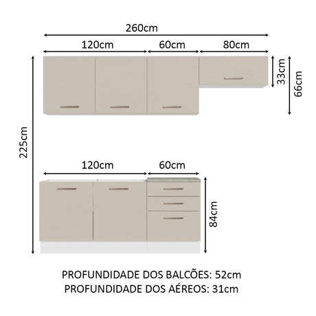 Cocina Integral 260cm Blanco/Crema Agata Madesa 02