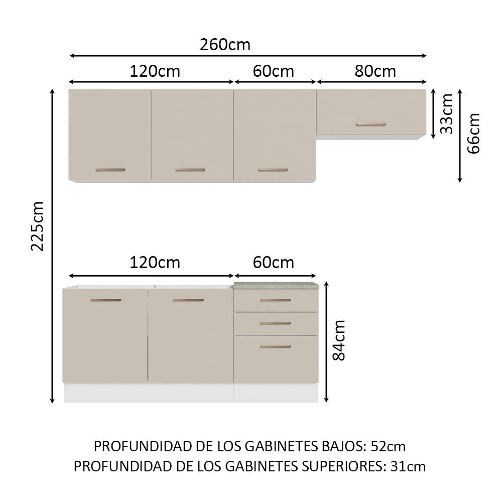 Cocina Integral 260cm Blanco/Crema Agata 02