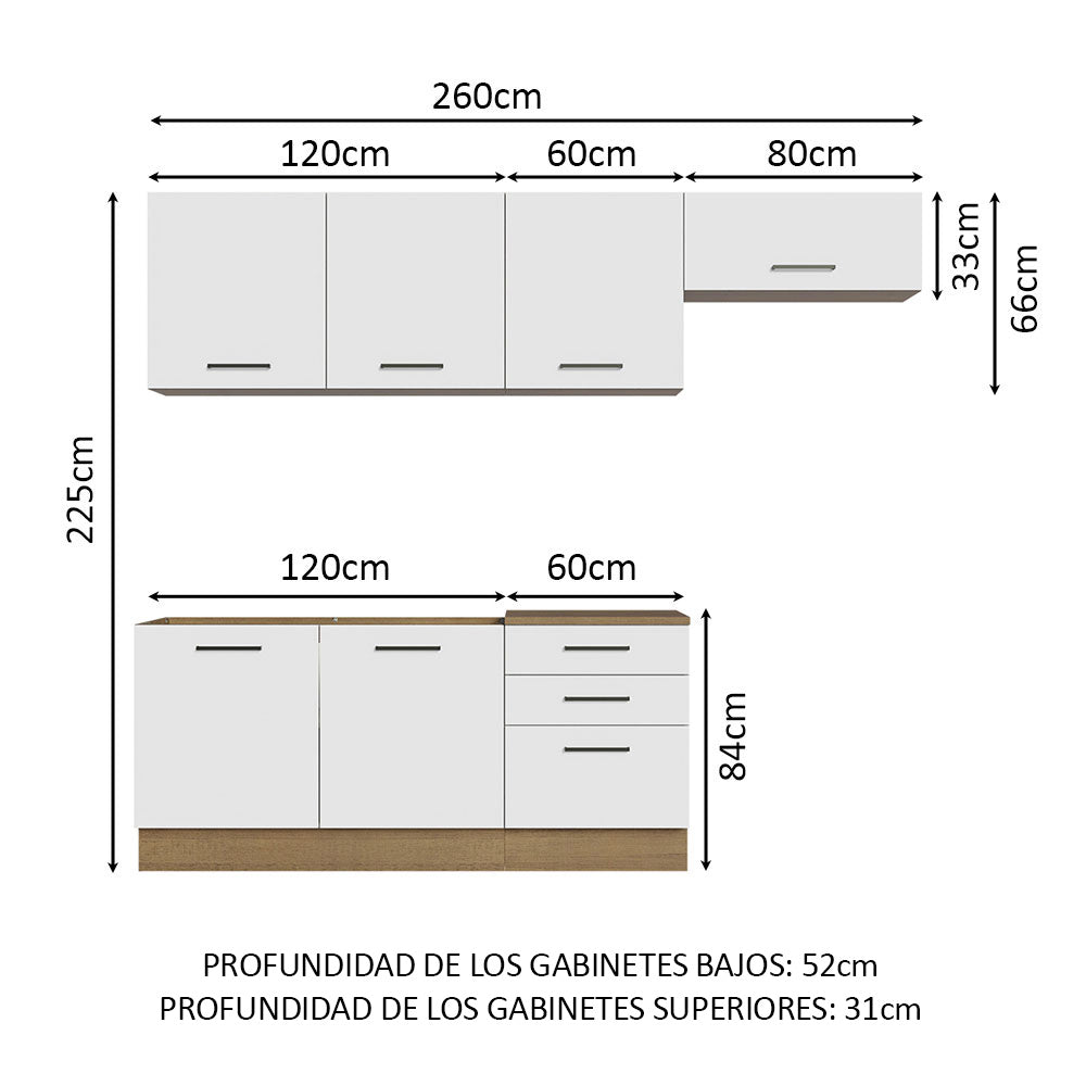 Cocina Integral 260cm Marrón/Blanco Agata 02