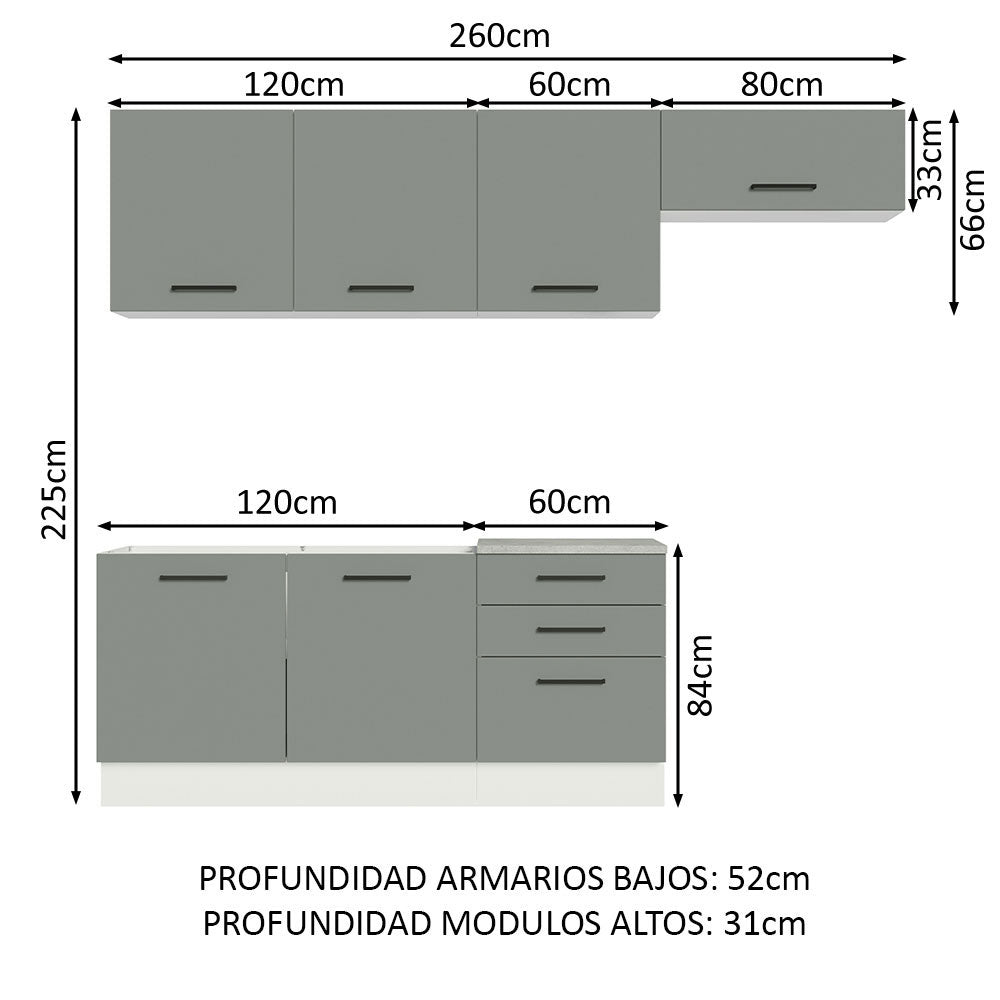 Cocina Integral 260cm Blanco/Gris Agata 02