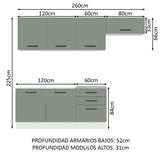 Cocina Integral 260cm Blanco/Gris Agata 02