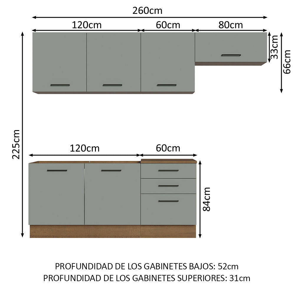 Cocina Integral 260 cm Marrón/Gris Agata Madesa