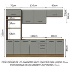Cocina Integral 270 x 52 cm 10 Puertas 3 Cajones Marrón/Gris Agata Madesa
