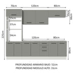Cocina Integral 270 x 52 cm 10 Puertas 3 Cajones Blanco/Gris Agata Madesa 02