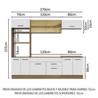 Cocina Integral 270 x 52 cm 9 Puertas 2 Cajones Marrón/Blanco Agata Madesa