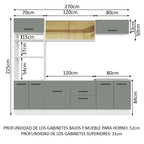 Cocina Integral 270 x 52 cm 9 Puertas 2 Cajones Blanco/Gris Agata Madesa