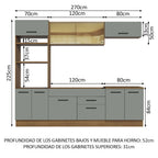 Cocina Integral 270 x 52 cm 9 Puertas 2 Cajones Marrón/Gris Agata Madesa