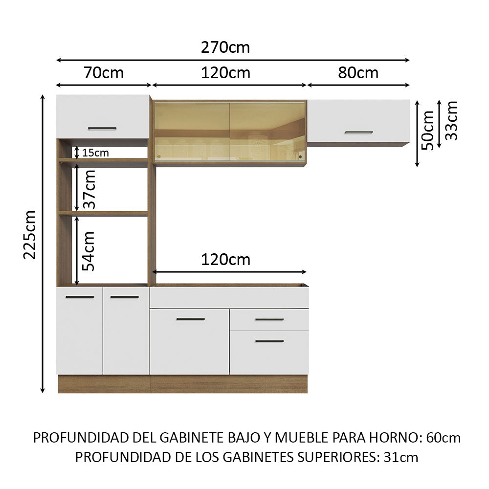 Cocina Integral 270 x 52 cm 7 Puertas 2 CajonesMarrón/Blanco Agata Madesa 04