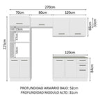 Cocina Integral 270 x 52 cm 8 Puertas 3 Cajones Blanco Agata Madesa 07