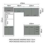 Cocina Integral 270 x 52 cm 8 Puertas 3 Cajones Blanco/Gris Agata Madesa 07