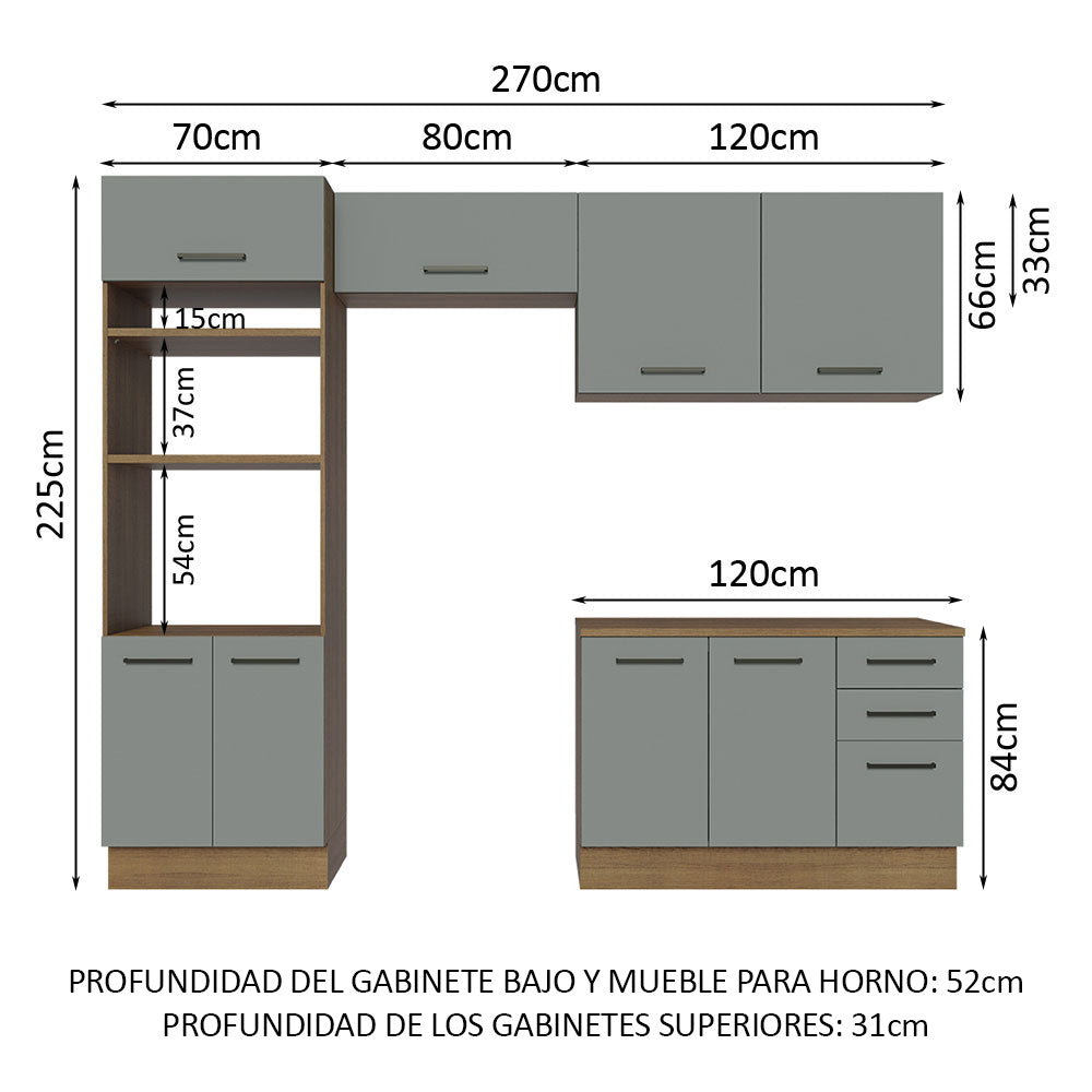 Cocina Integral 270 cm Gris/Marrón Agata Madesa
