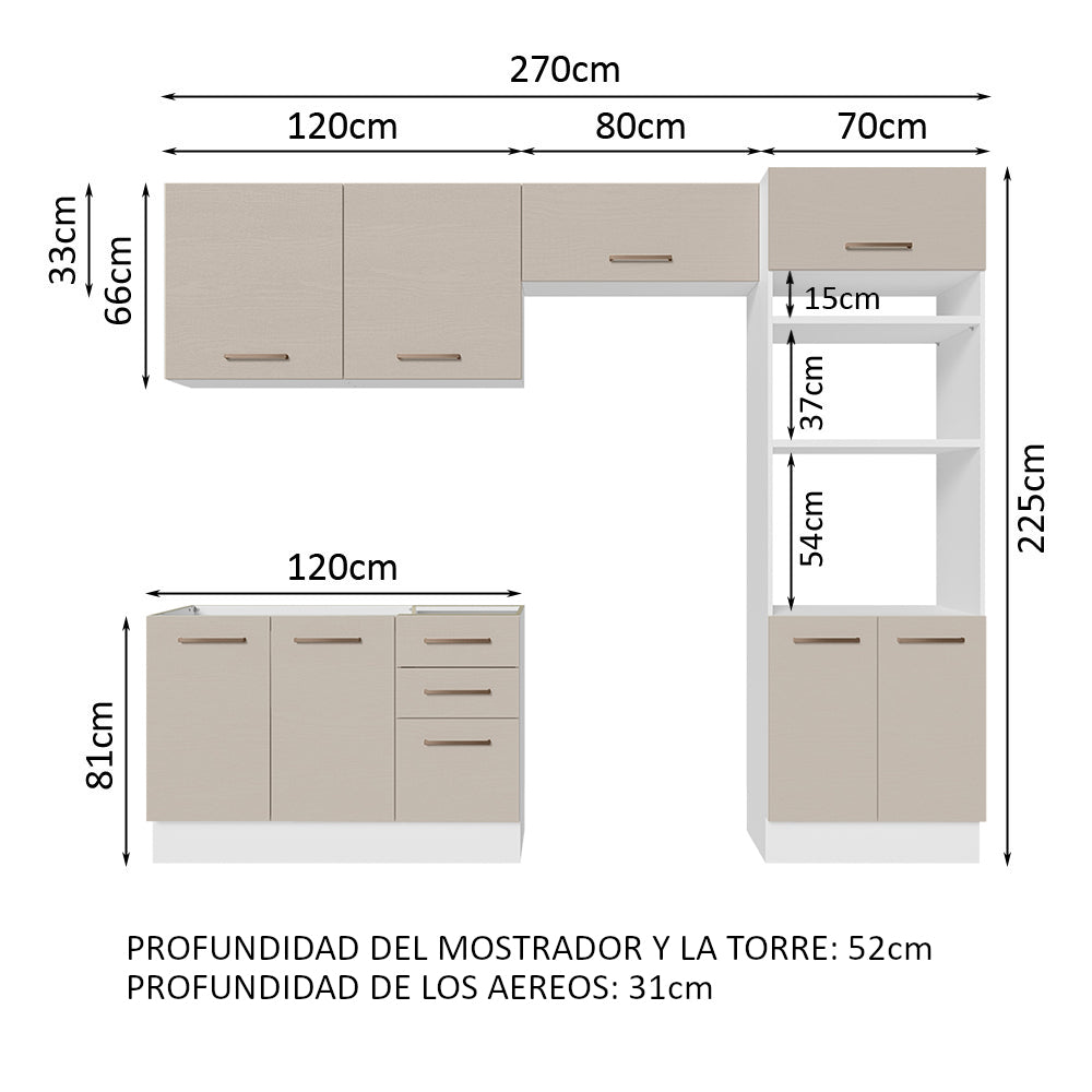 Cocina Integral 270cm Blanco/Crema Agata Madesa 08