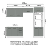 Cocina Integral 270cm Blanco/Gris Agata 08