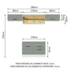 Cocina Integral 280 x 52 cm 5 Puertas 2 Cajones Blanco/Gris Agata Madesa
